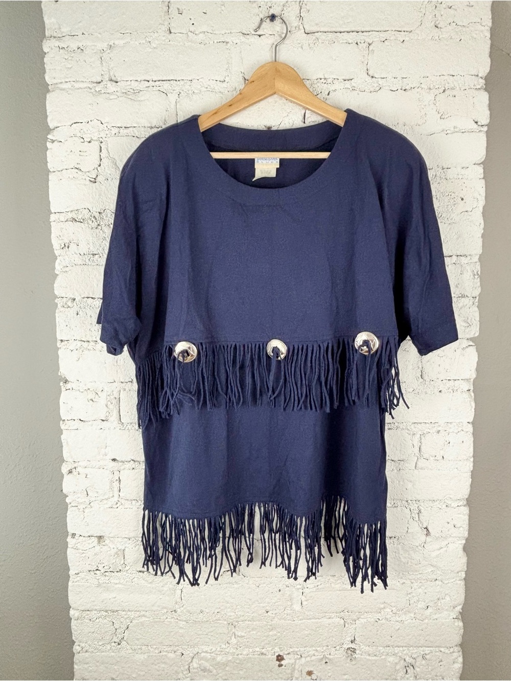 Vintage Backyard Blues Plus Western Fringe Tee With Silver Accent